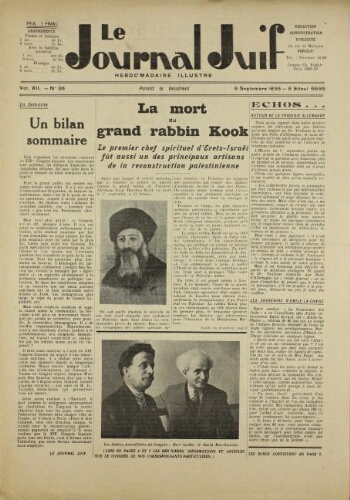 Le Journal Juif N°36 ( 06 septembre 1935 )